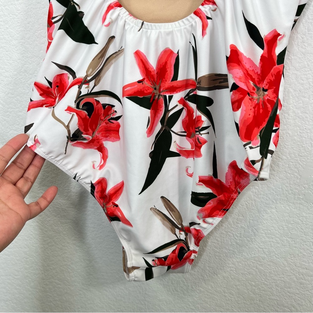 Albion White One-Piece Swimsuit with Coral Floral Print - Picture 8 of 14
